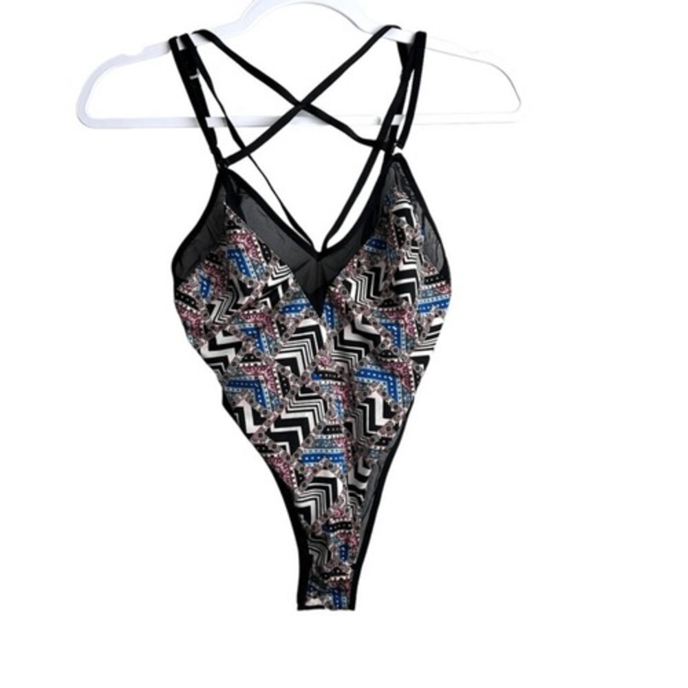 Victoria Secret Strappy Body‎ Suit Women's S Black Multi Lightweight Geometric